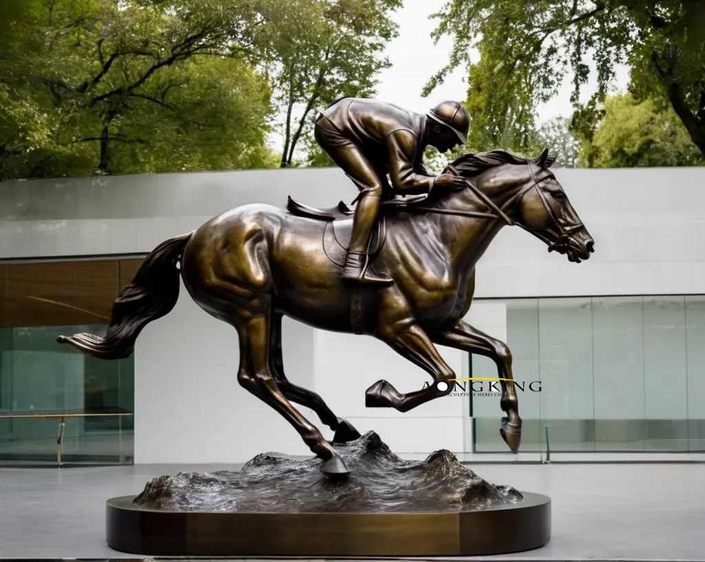 Wood memorial milestone runner-up bronze horse and rider statue